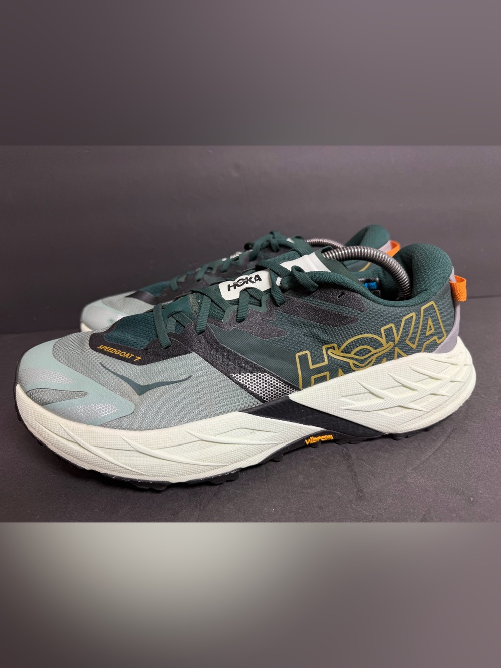 Hoka One Speedgoat 7 Trail-Running Shoes -Men's 12D Bay Leaf/Sea Glass WORN ONCE